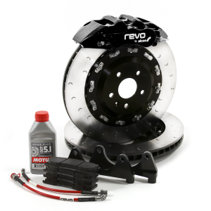 Ford Focus RS Mk2 big brake upgrade. The kit comes complete with Calipers, discs, bells, lpads, lines and brake fluid. All designed to help your Focus RS mk2 stop better, no matter the condition.